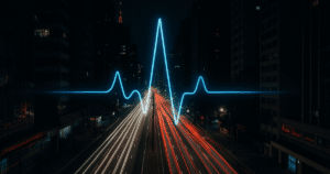 Foto noturna de São Paulo com uma linha de ECG, simbolizando a necessidade de um dentista 24h em SP.